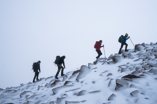 vier wandelaars op berg