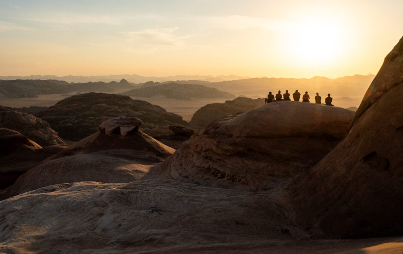 Berggeit op een richel met diepe vallei onder zich