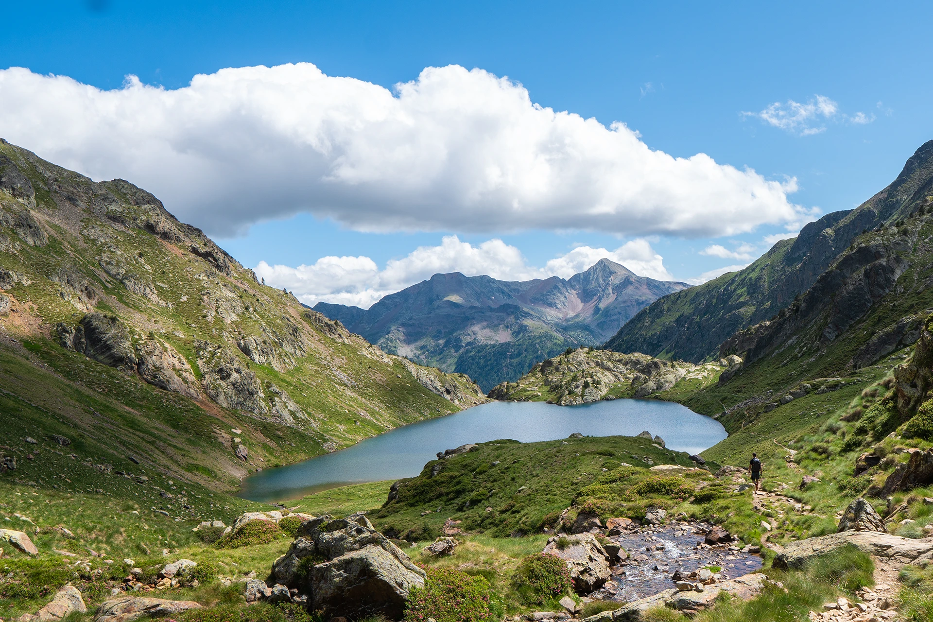 Groene vallei met helder bergmeer